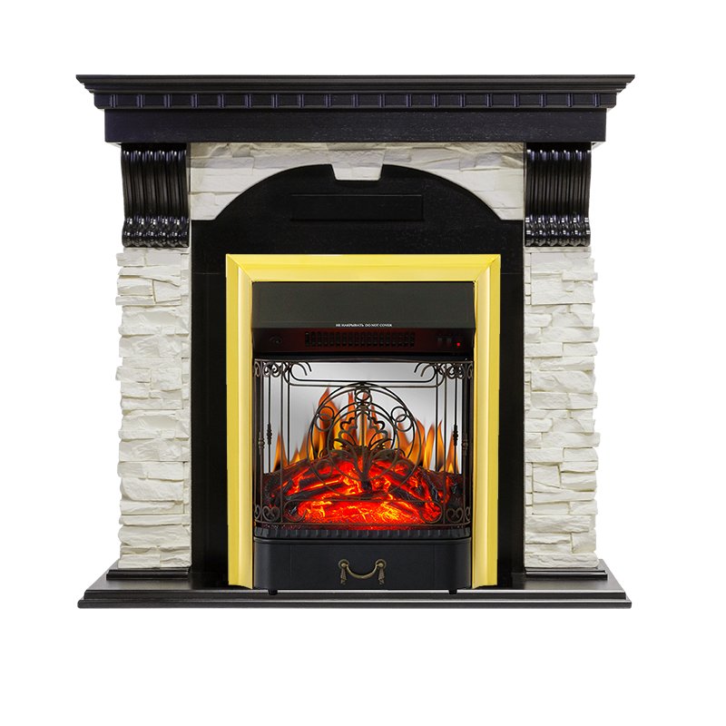 Фото Каминокомплект Dublin - Венге / Сланец белый с очагом Majestic FX M Brass Угловые каминокомплекты ROYAL FLAME heatsystems.ru