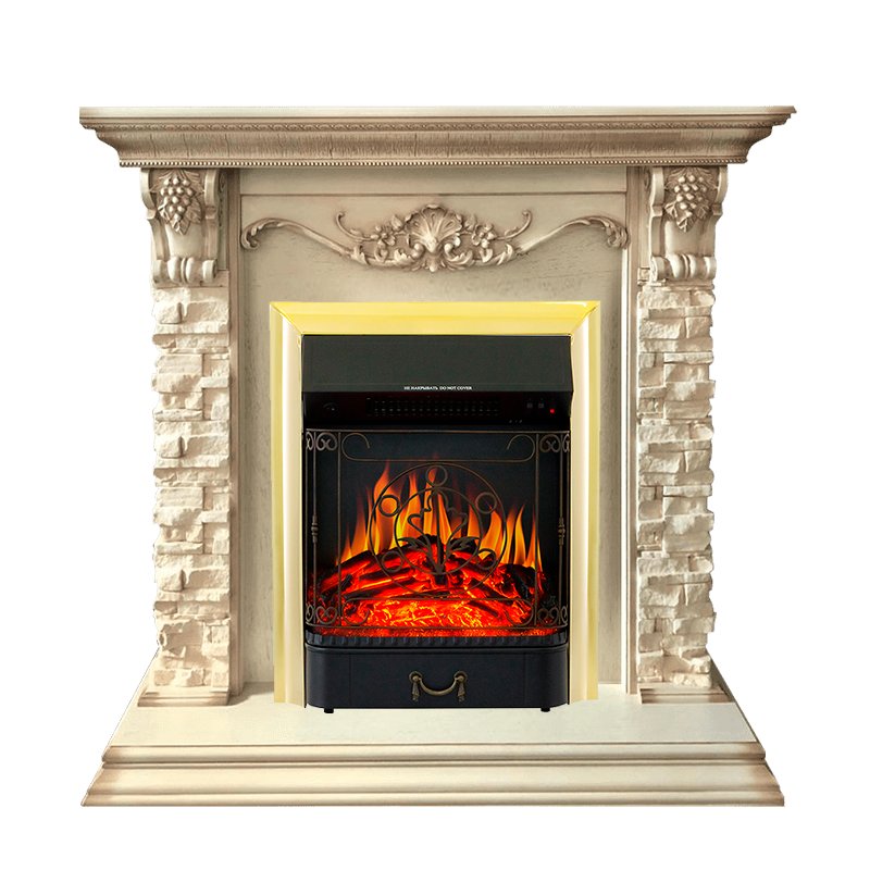 Фото Каминокомплект Adriana - Cлоновая кость с очагом Majestic FX Brass Каминокомплекты из камня ROYAL FLAME heatsystems.ru
