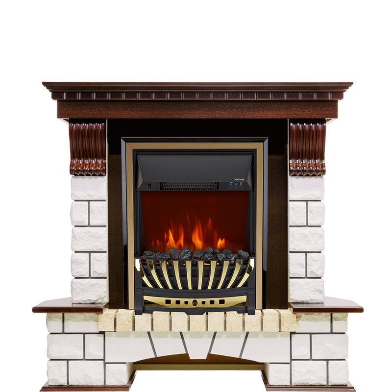 Фото Каминокомплект Pierre Luxe угловой - Темный дуб / Белый с очагом Aspen Gold Угловые каминокомплекты ROYAL FLAME heatsystems.ru