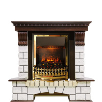 Каминокомплект Pierre Luxe угловой - Темный дуб / Белый (Высота 1050мм) с очагом Atherton