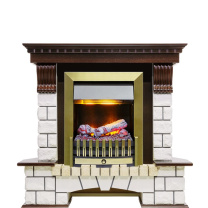 Каминокомплект Pierre Luxe угловой - Темный дуб / Белый (Высота 1050мм) с очагом Danville Antique Brass FB2