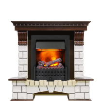 Каминокомплект Pierre Luxe угловой - Темный дуб / Белый (Высота 1050мм) с очагом Danville Black FB2